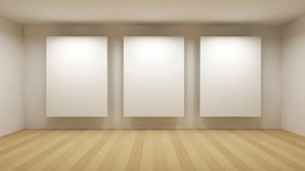 blank art gallery with bright white lighting