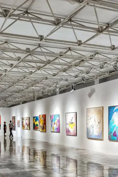 a brightly lit art gallery